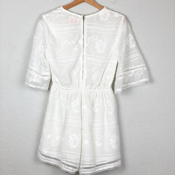 Polly Floral Embroidered V-Neck Gathered Waist Romper - Picture 2 of 15